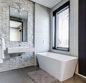 modern bathroom with square bathtub